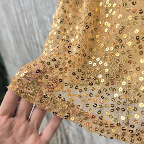 Vintage Y2K Disney Hannah Montana Sequin Mesh Slip Dress Girls 16 Metallic Gold - Picture 2 of 9